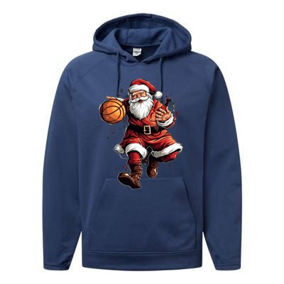 Christmas Santa Claus Playing Basketball Xmas Cool Gift Performance Fleece Hoodie