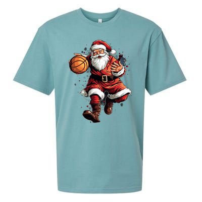 Christmas Santa Claus Playing Basketball Xmas Cool Gift Sueded Cloud Jersey T-Shirt