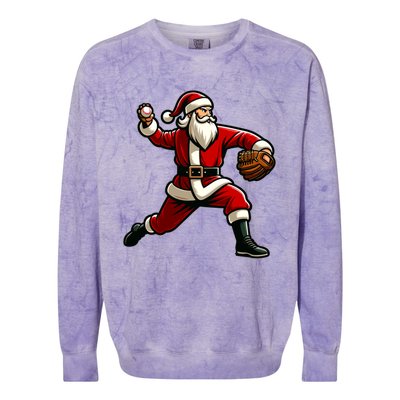 Christmas Santa Claus Baseball Pitcher Teens Xmas Funny Gift Colorblast Crewneck Sweatshirt