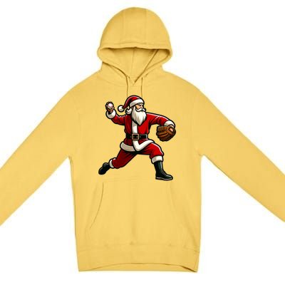 Christmas Santa Claus Baseball Pitcher Teens Xmas Funny Gift Premium Pullover Hoodie