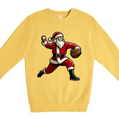 Christmas Santa Claus Baseball Pitcher Teens Xmas Funny Gift Premium Crewneck Sweatshirt