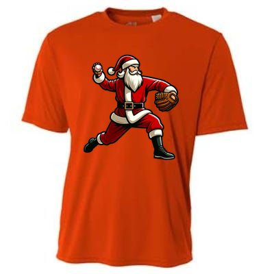 Christmas Santa Claus Baseball Pitcher Teens Xmas Funny Gift Cooling Performance Crew T-Shirt