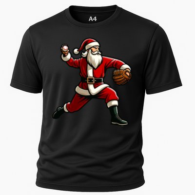 Christmas Santa Claus Baseball Pitcher Teens Xmas Funny Gift Cooling Performance Crew T-Shirt
