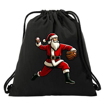 Christmas Santa Claus Baseball Pitcher Teens Xmas Funny Gift Drawstring Bag