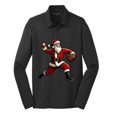 Christmas Santa Claus Baseball Pitcher Teens Xmas Funny Gift Silk Touch Performance Long Sleeve Polo