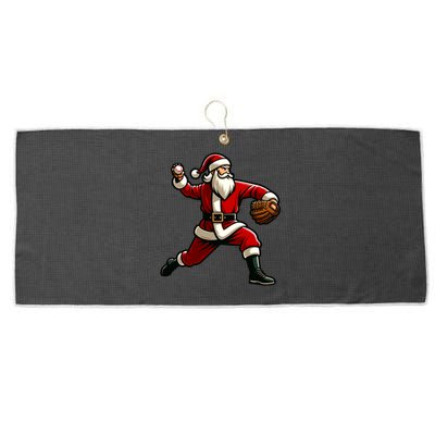 Christmas Santa Claus Baseball Pitcher Teens Xmas Funny Gift Large Microfiber Waffle Golf Towel