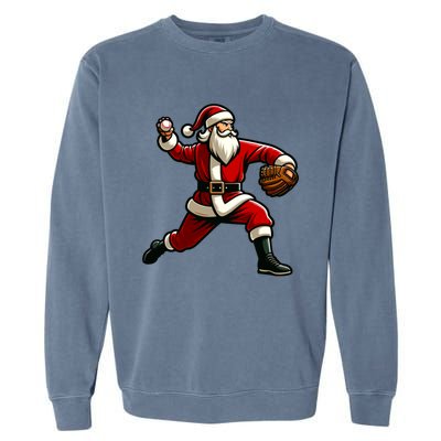 Christmas Santa Claus Baseball Pitcher Teens Xmas Funny Gift Garment-Dyed Sweatshirt