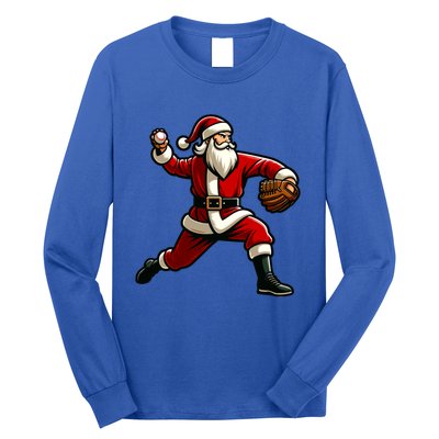 Christmas Santa Claus Baseball Pitcher Teens Xmas Funny Gift Long Sleeve Shirt