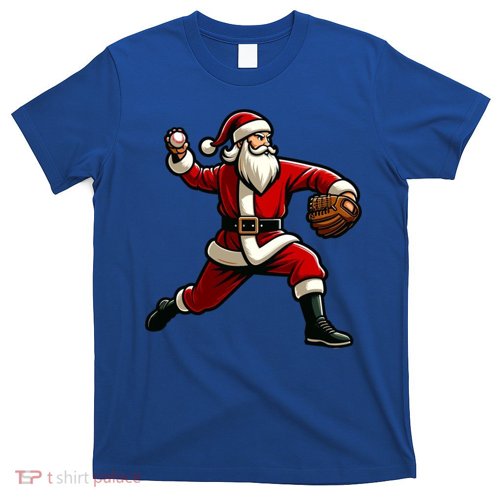 Christmas Santa Claus Baseball Pitcher Teens Xmas Funny Gift T-Shirt