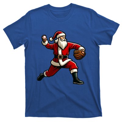 Christmas Santa Claus Baseball Pitcher Teens Xmas Funny Gift T-Shirt