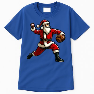 Christmas Santa Claus Baseball Pitcher Teens Xmas Funny Gift Tall T-Shirt