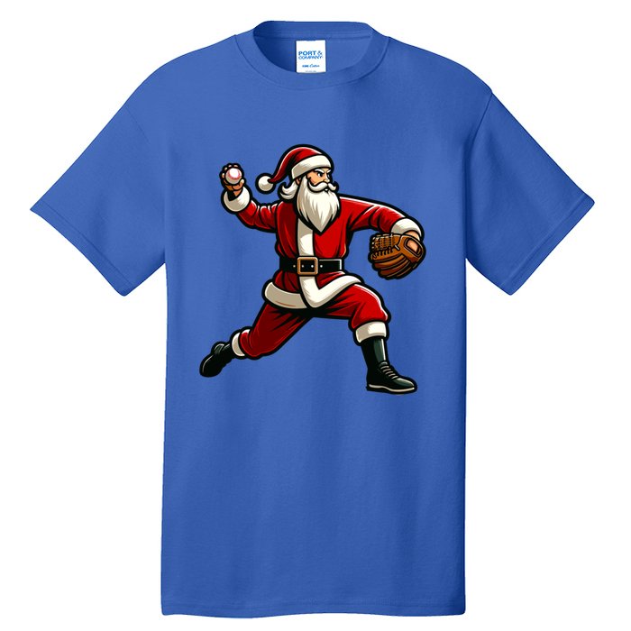 Christmas Santa Claus Baseball Pitcher Teens Xmas Funny Gift Tall T-Shirt