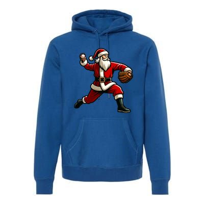 Christmas Santa Claus Baseball Pitcher Teens Xmas Funny Gift Premium Hoodie