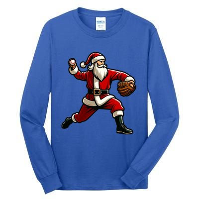 Christmas Santa Claus Baseball Pitcher Teens Xmas Funny Gift Tall Long Sleeve T-Shirt