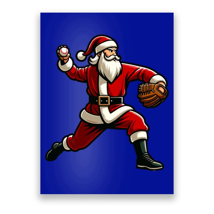 Christmas Santa Claus Baseball Pitcher Teens Xmas Funny Gift Poster