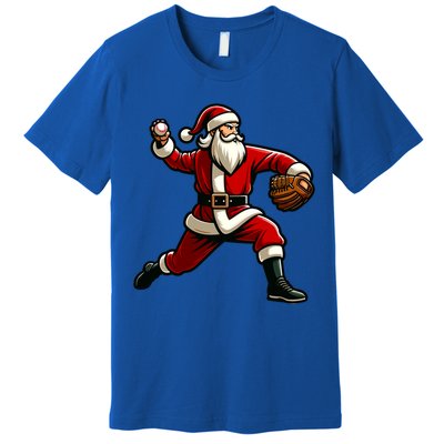Christmas Santa Claus Baseball Pitcher Teens Xmas Funny Gift Premium T-Shirt