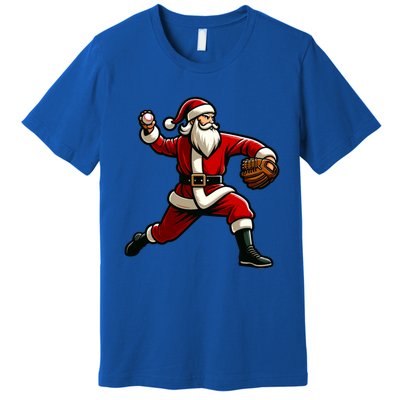 Christmas Santa Claus Baseball Pitcher Teens Xmas Funny Gift Premium T-Shirt