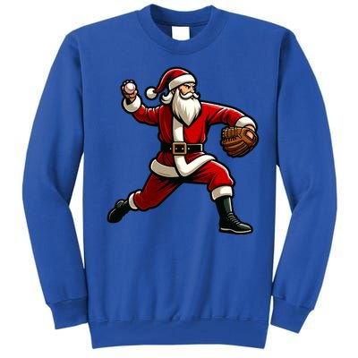 Christmas Santa Claus Baseball Pitcher Teens Xmas Funny Gift Tall Sweatshirt