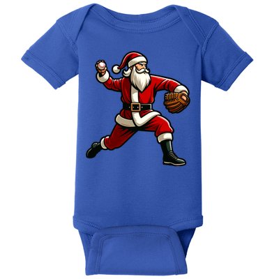 Christmas Santa Claus Baseball Pitcher Teens Xmas Funny Gift Baby Bodysuit