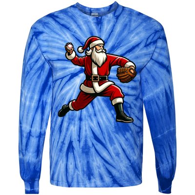 Christmas Santa Claus Baseball Pitcher Teens Xmas Funny Gift Tie-Dye Long Sleeve Shirt