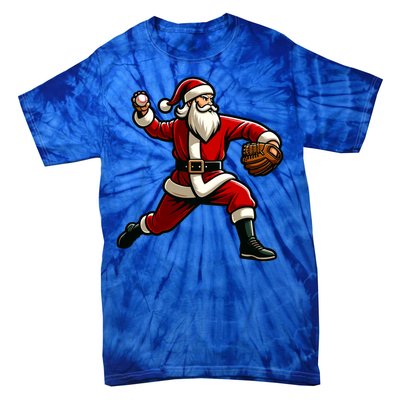 Christmas Santa Claus Baseball Pitcher Teens Xmas Funny Gift Tie-Dye T-Shirt