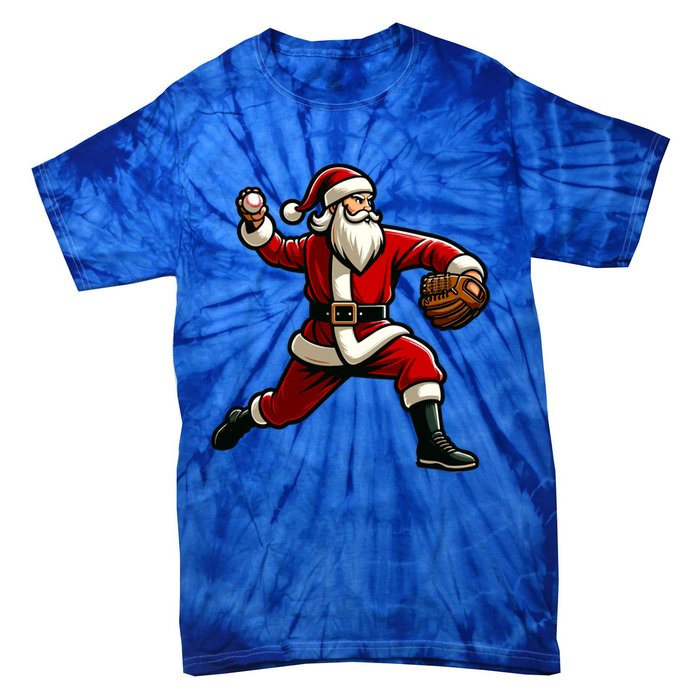 Christmas Santa Claus Baseball Pitcher Teens Xmas Funny Gift Tie-Dye T-Shirt