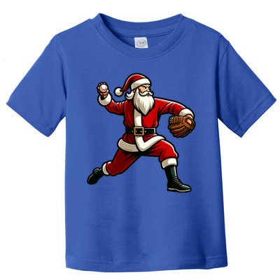 Christmas Santa Claus Baseball Pitcher Teens Xmas Funny Gift Toddler T-Shirt