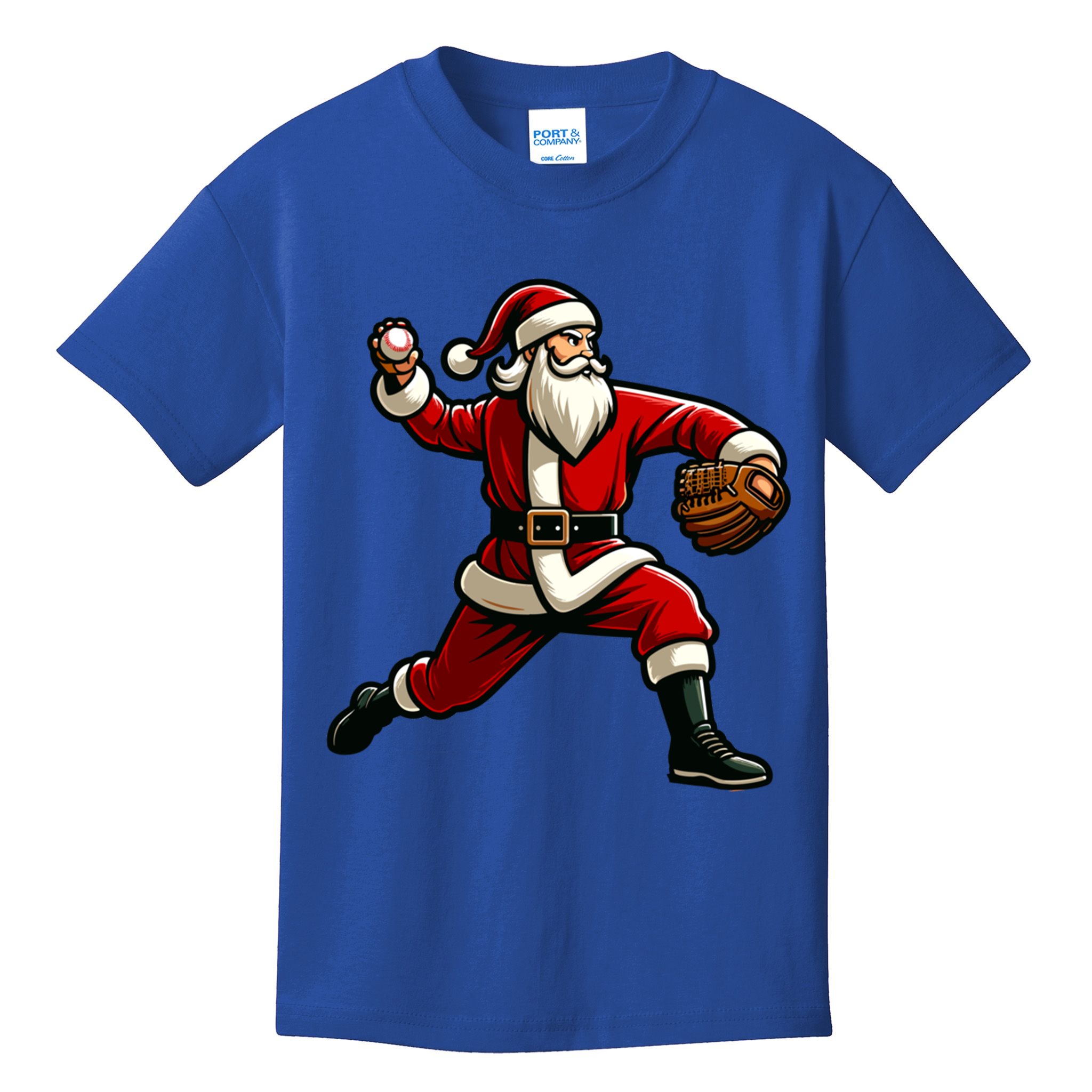 Christmas Santa Claus Baseball Pitcher Teens Xmas Funny Gift Kids T-Shirt