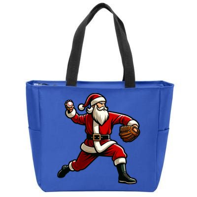 Christmas Santa Claus Baseball Pitcher Teens Xmas Funny Gift Zip Tote Bag