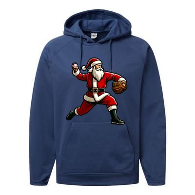 Christmas Santa Claus Baseball Pitcher Teens Xmas Funny Gift Performance Fleece Hoodie