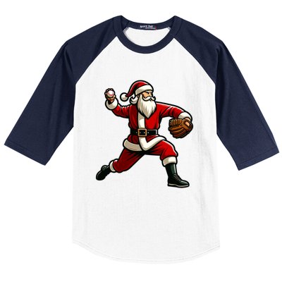 Christmas Santa Claus Baseball Pitcher Teens Xmas Funny Gift Baseball Sleeve Shirt