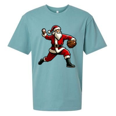 Christmas Santa Claus Baseball Pitcher Teens Xmas Funny Gift Sueded Cloud Jersey T-Shirt