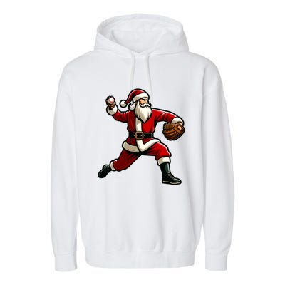 Christmas Santa Claus Baseball Pitcher Teens Xmas Funny Gift Garment-Dyed Fleece Hoodie