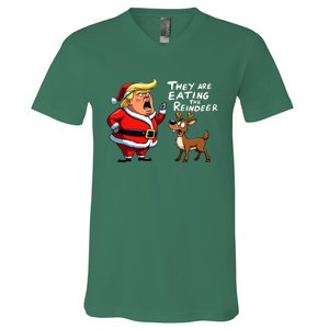 Christmas Santa Claus Trump They Are Eating The Reindeer V-Neck T-Shirt