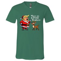 Christmas Santa Claus Trump They Are Eating The Reindeer V-Neck T-Shirt