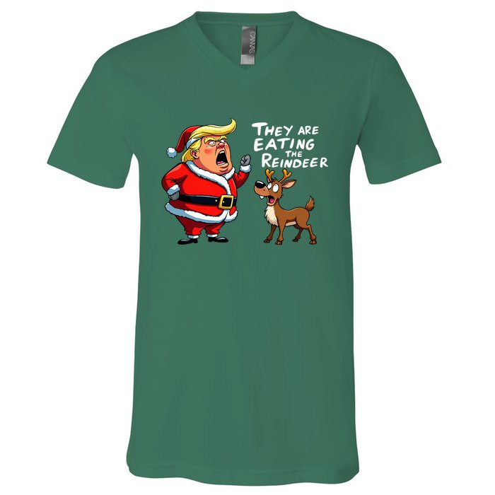 Christmas Santa Claus Trump They Are Eating The Reindeer V-Neck T-Shirt