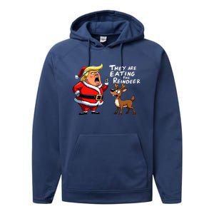 Christmas Santa Claus Trump They Are Eating The Reindeer Performance Fleece Hoodie