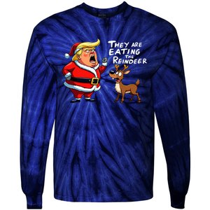 Christmas Santa Claus Trump They Are Eating The Reindeer Tie-Dye Long Sleeve Shirt