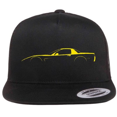 C5 Silhouette Classic Car Retro Vintage Yellow Flat Bill Trucker Hat