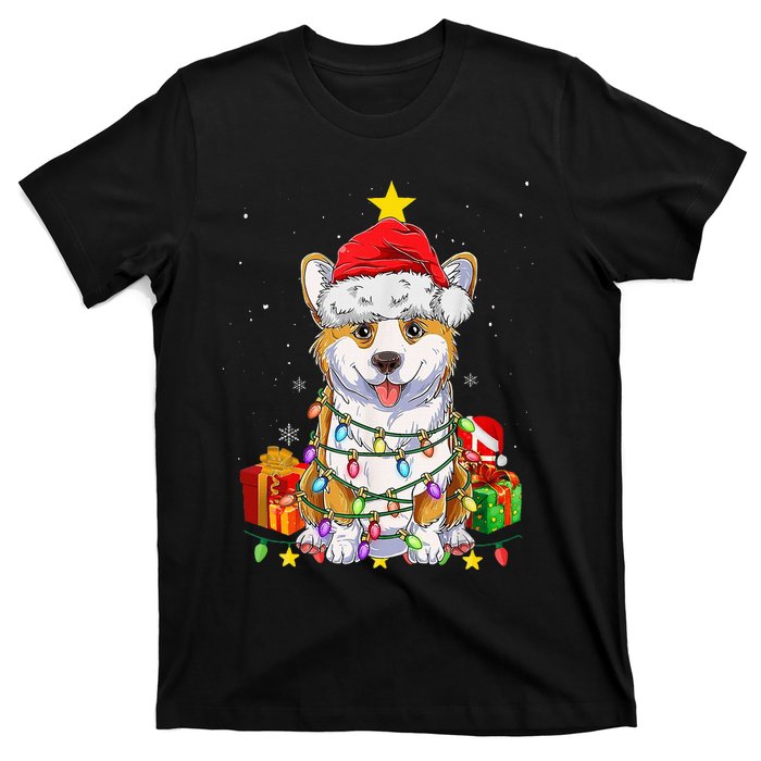 Corgi Santa Christmas Tree Lights Xmas Corgmas Dog T-Shirt