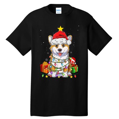 Corgi Santa Christmas Tree Lights Xmas Corgmas Dog Tall T-Shirt