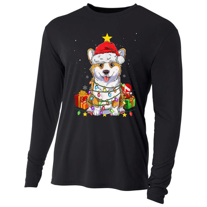 Corgi Santa Christmas Tree Lights Xmas Corgmas Dog Cooling Performance Long Sleeve Crew