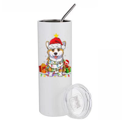 Corgi Santa Christmas Tree Lights Xmas Corgmas Dog Stainless Steel Tumbler