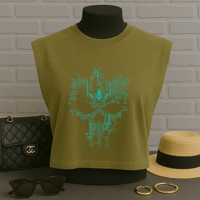 Circuit Skull Garment-Dyed Women's Muscle Tee