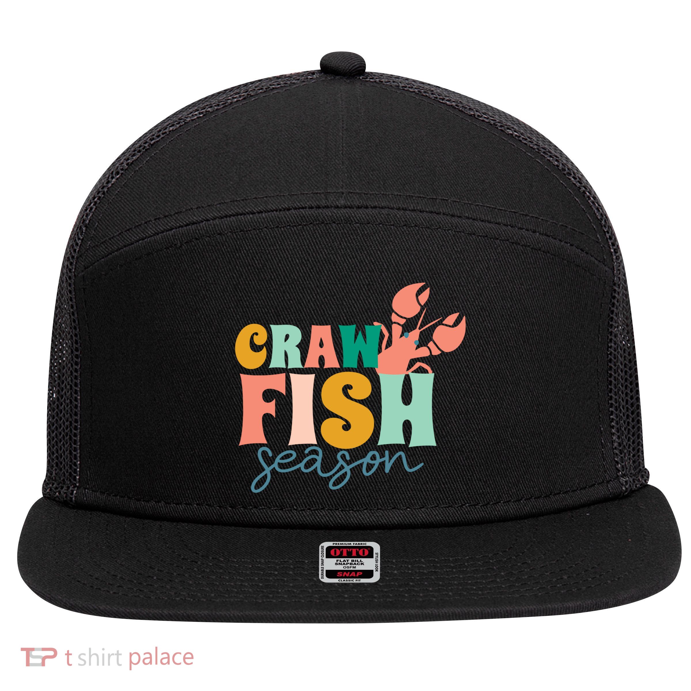 Crawfish Season Crawfish Junkie Cajun Lobster Gift 7 Panel Mesh Trucker Snapback Hat