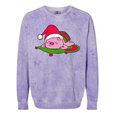 Cute Sleepy Christmas Pig Colorblast Crewneck Sweatshirt