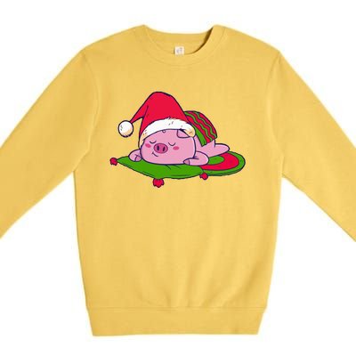 Cute Sleepy Christmas Pig Premium Crewneck Sweatshirt