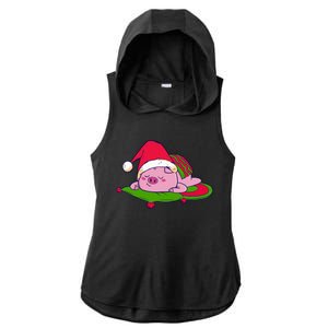 Cute Sleepy Christmas Pig Ladies PosiCharge Tri-Blend Wicking Draft Hoodie Tank