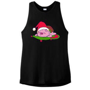 Cute Sleepy Christmas Pig Ladies PosiCharge Tri-Blend Wicking Tank