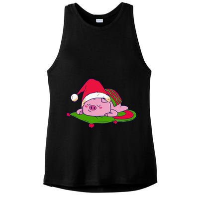 Cute Sleepy Christmas Pig Ladies PosiCharge Tri-Blend Wicking Tank